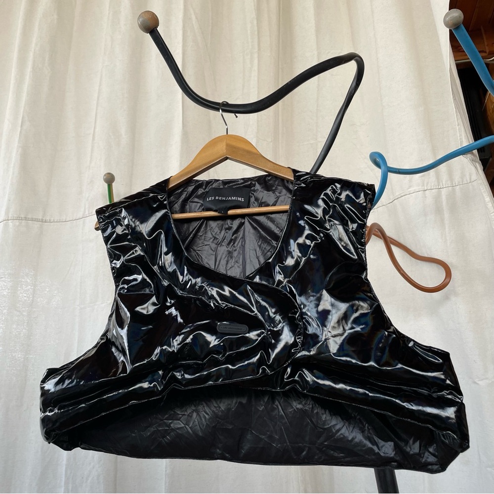 Les Benjamin’s Black Patent Cropped Vest Top
